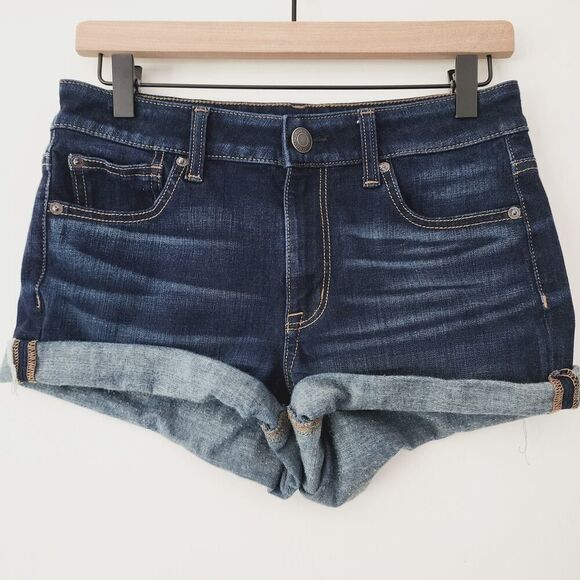 American Eagle 360 Super Stretch Hi-Rise Shortie dark wash cuffed shorts size‎ 6 - Picture 1 of 5